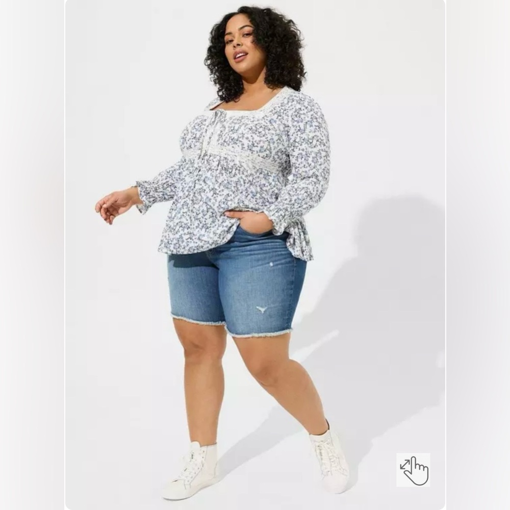 torrid Blue Midwash Frayed Hem Denim Bermuda Shorts